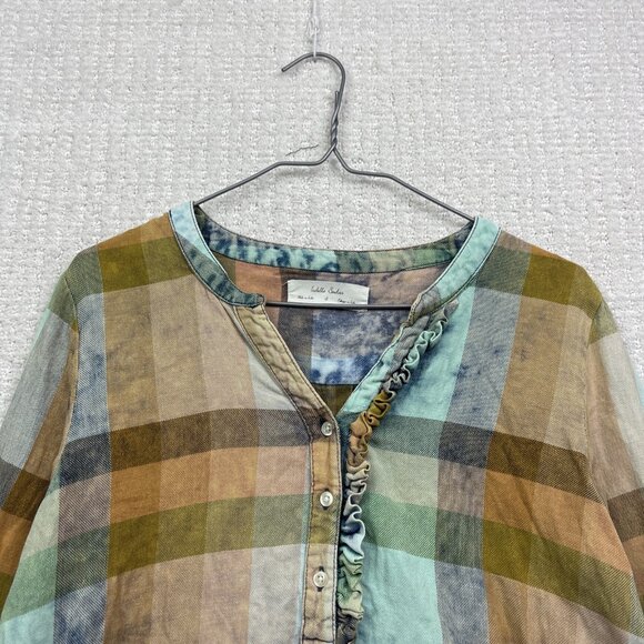 Anthropologie Isabella Sinclair Shirt Womens S Flannel Popover Plaid Tunic Boho - Picture 2 of 14